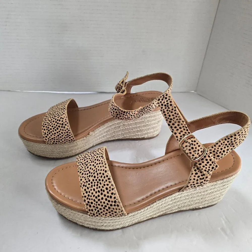J.Crew Leopard Print Calf Hair Wedge Espadrille Sandals 8.5